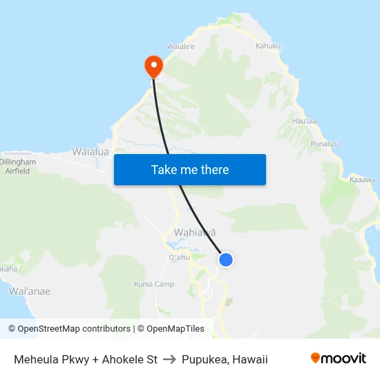 Meheula Pkwy + Ahokele St to Pupukea, Hawaii map