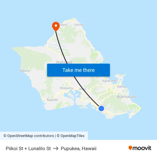 Piikoi St + Lunalilo St to Pupukea, Hawaii map
