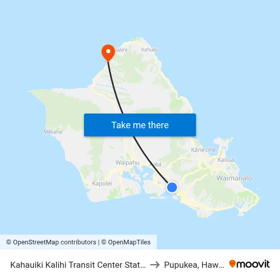 Kahauiki Kalihi Transit Center Station to Pupukea, Hawaii map