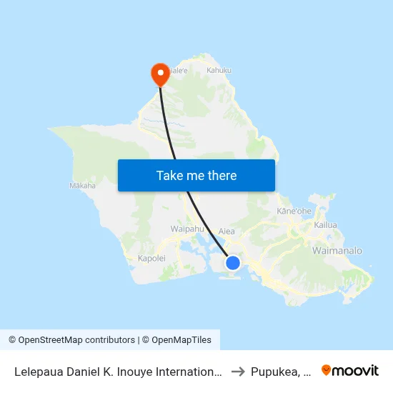 Lelepaua Daniel K. Inouye International Airport Station to Pupukea, Hawaii map
