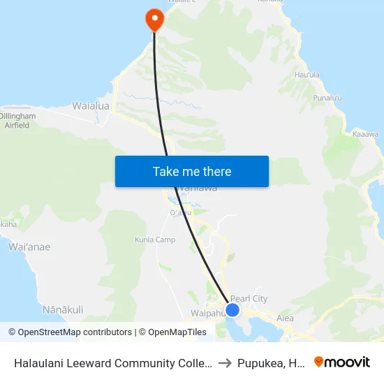 Halaulani Leeward Community College Station to Pupukea, Hawaii map