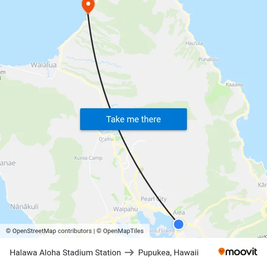 Halawa Aloha Stadium Station to Pupukea, Hawaii map
