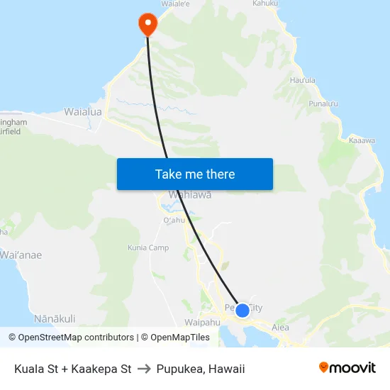 Kuala St + Kaakepa St to Pupukea, Hawaii map