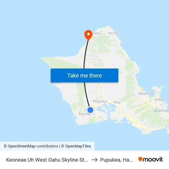 Keoneae Uh West Oahu Skyline Station to Pupukea, Hawaii map