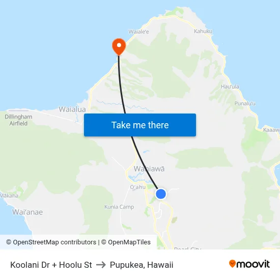 Koolani Dr + Hoolu St to Pupukea, Hawaii map