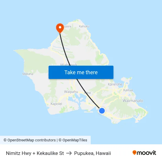 Nimitz Hwy + Kekaulike St to Pupukea, Hawaii map