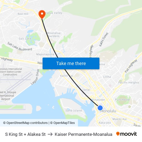 S King St + Alakea St to Kaiser Permanente-Moanalua map