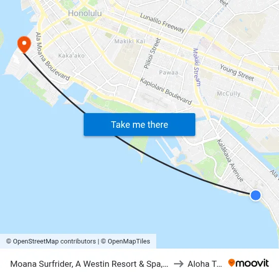 Moana Surfrider, A Westin Resort & Spa, Waikiki Beach to Aloha Tower map