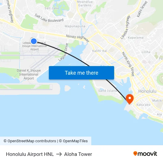 Honolulu Airport HNL to Aloha Tower map