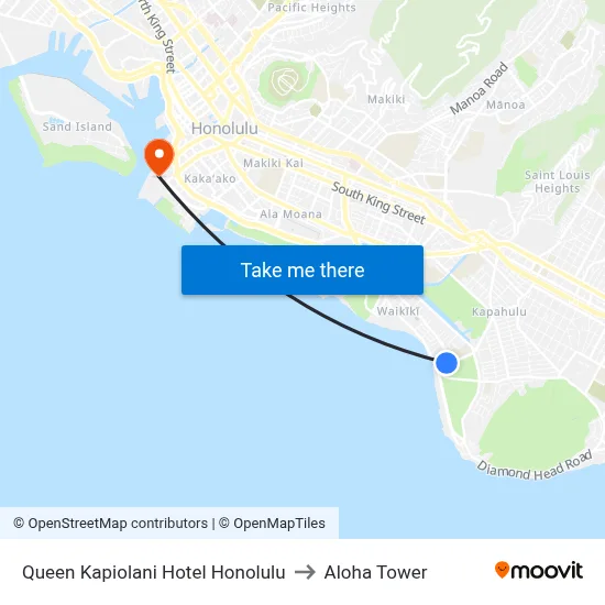 Queen Kapiolani Hotel Honolulu to Aloha Tower map