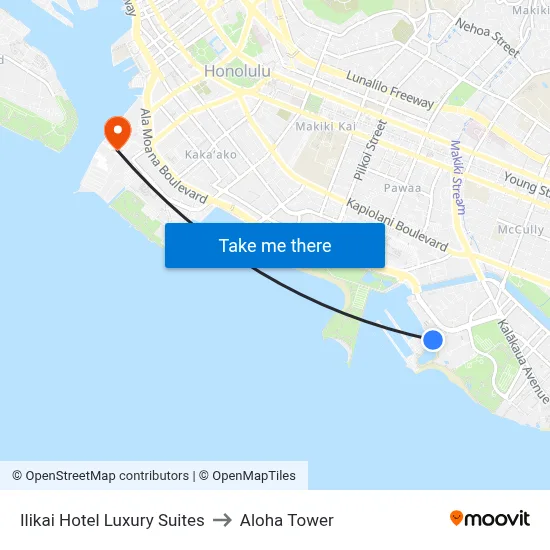 Ilikai Hotel Luxury Suites to Aloha Tower map