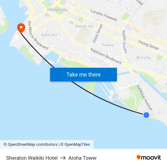 Sheraton Waikiki Hotel to Aloha Tower map