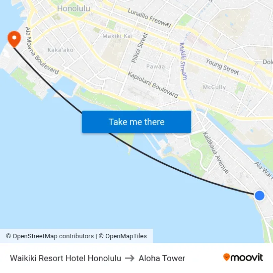 Waikiki Resort Hotel Honolulu to Aloha Tower map