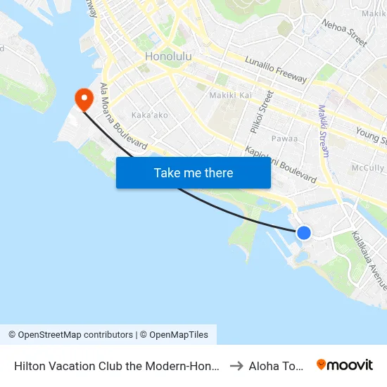 Hilton Vacation Club the Modern-Honolulu to Aloha Tower map