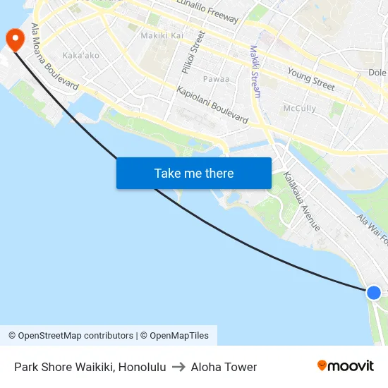 Park Shore Waikiki, Honolulu to Aloha Tower map