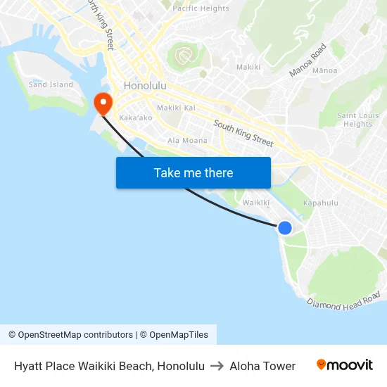 Hyatt Place Waikiki Beach, Honolulu to Aloha Tower map
