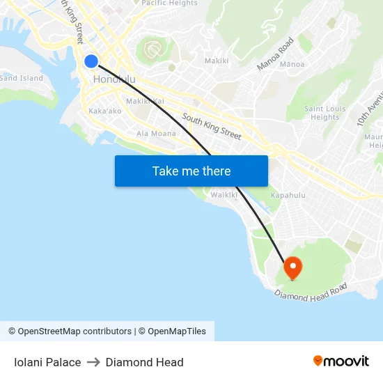 Iolani Palace to Diamond Head map