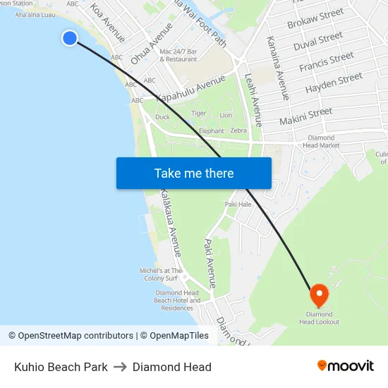Kuhio Beach Park to Diamond Head map