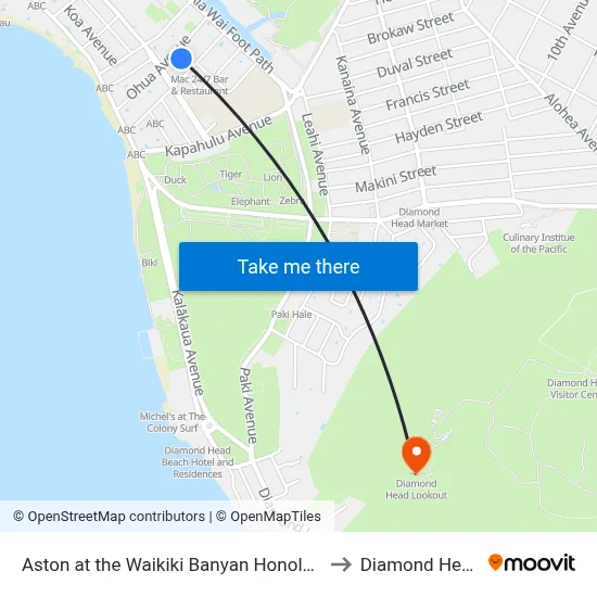 Aston at the Waikiki Banyan Honolulu to Diamond Head map