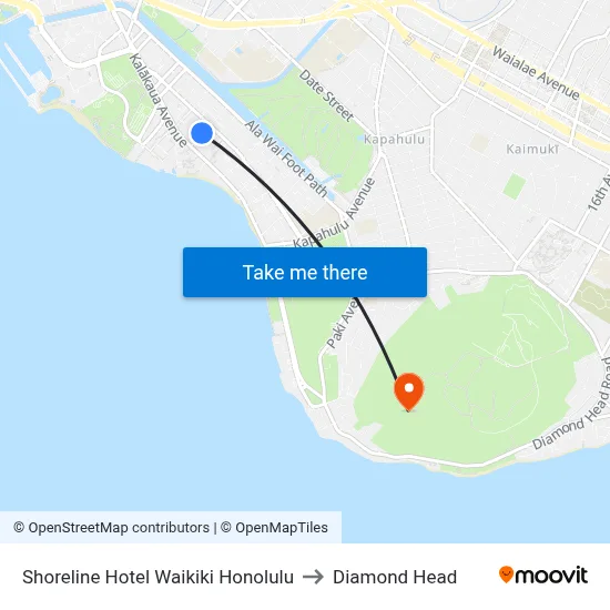 Shoreline Hotel Waikiki Honolulu to Diamond Head map