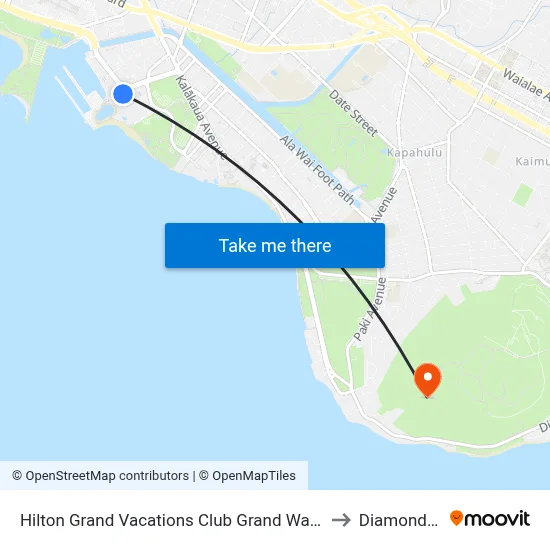 Hilton Grand Vacations Club Grand Waikikian Honolulu to Diamond Head map