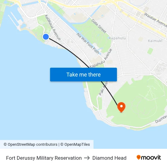 Fort Derussy Military Reservation to Diamond Head map