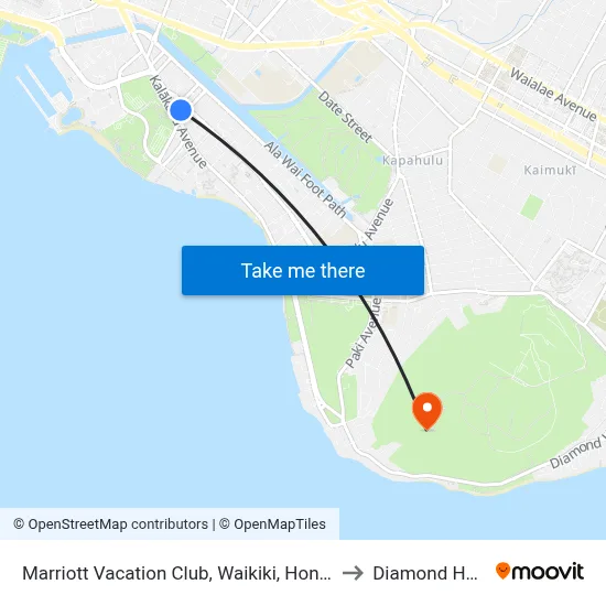 Marriott Vacation Club, Waikiki, Honolulu to Diamond Head map