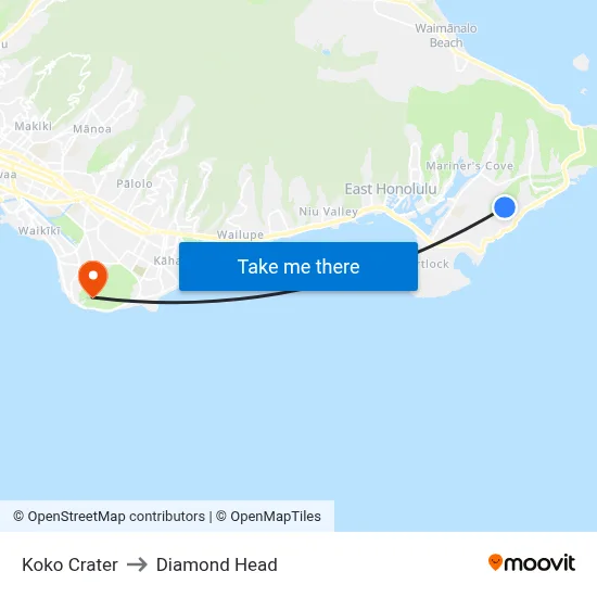 Koko Crater to Diamond Head map