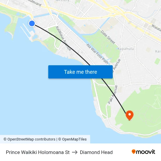 Prince Waikiki Holomoana St to Diamond Head map