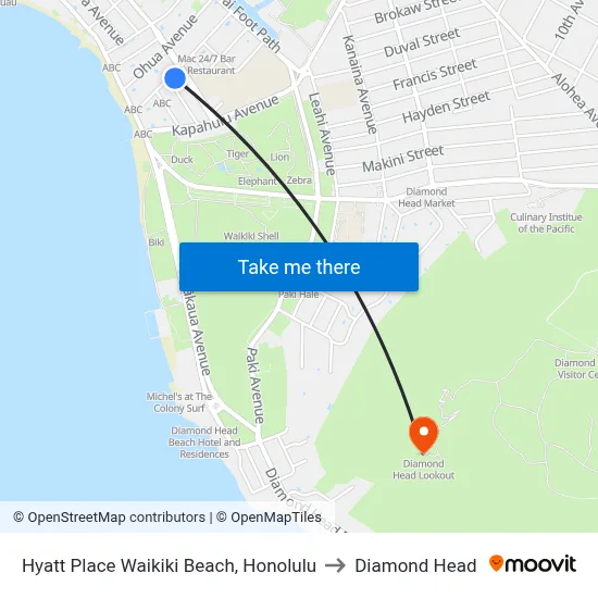 Hyatt Place Waikiki Beach, Honolulu to Diamond Head map