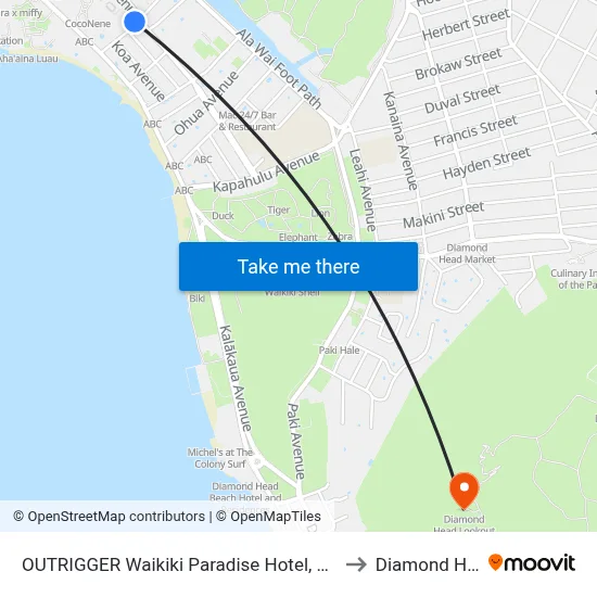 OUTRIGGER Waikiki Paradise Hotel, Honolulu to Diamond Head map