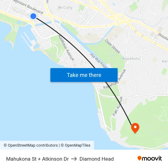 Mahukona St + Atkinson Dr to Diamond Head map