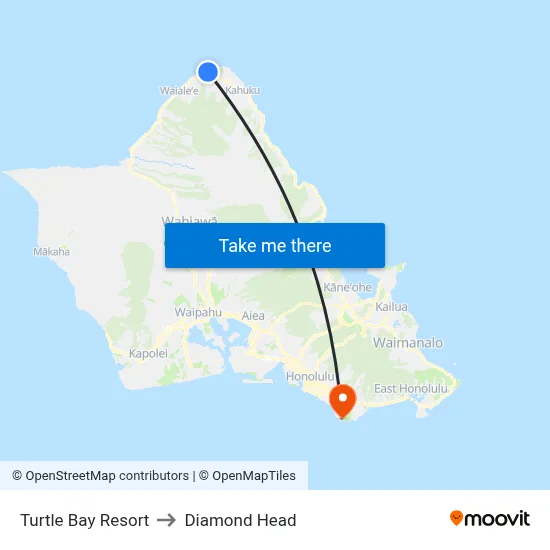 Turtle Bay Resort to Diamond Head map