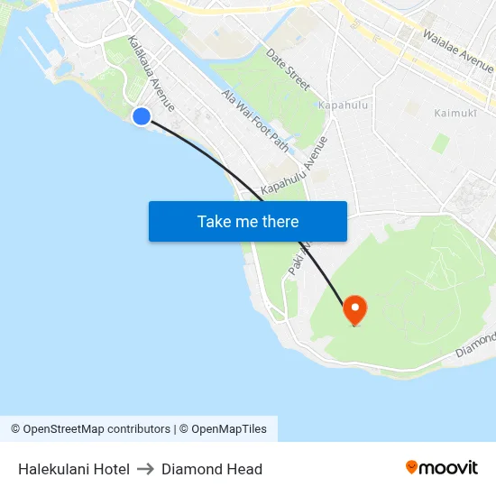Halekulani Hotel to Diamond Head map