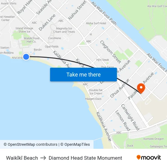 Waikīkī Beach to Diamond Head State Monument map