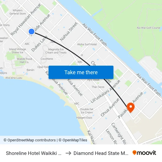Shoreline Hotel Waikiki Honolulu to Diamond Head State Monument map