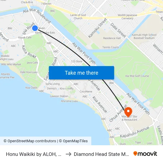 Honu Waikiki by ALOH, Honolulu to Diamond Head State Monument map