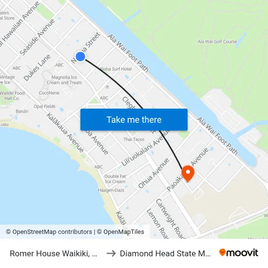 Romer House Waikiki, Honolulu to Diamond Head State Monument map