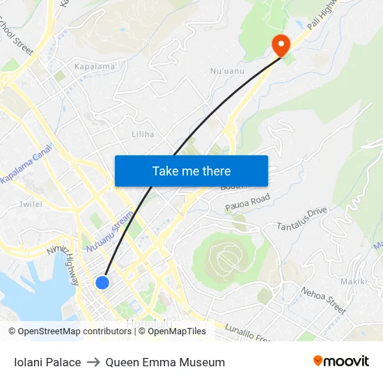 Iolani Palace to Queen Emma Museum map