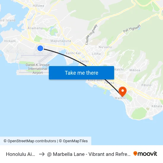 Honolulu Airport HNL to @ Marbella Lane - Vibrant and Refreshing Studio, Honolulu map