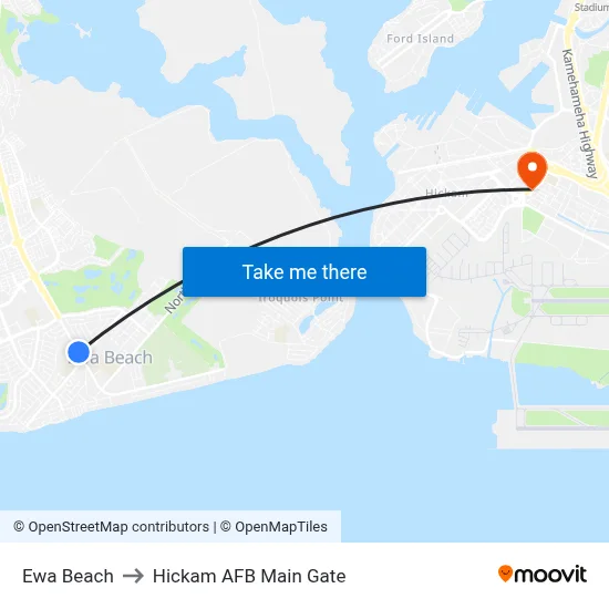 Ewa Beach to Hickam AFB Main Gate map
