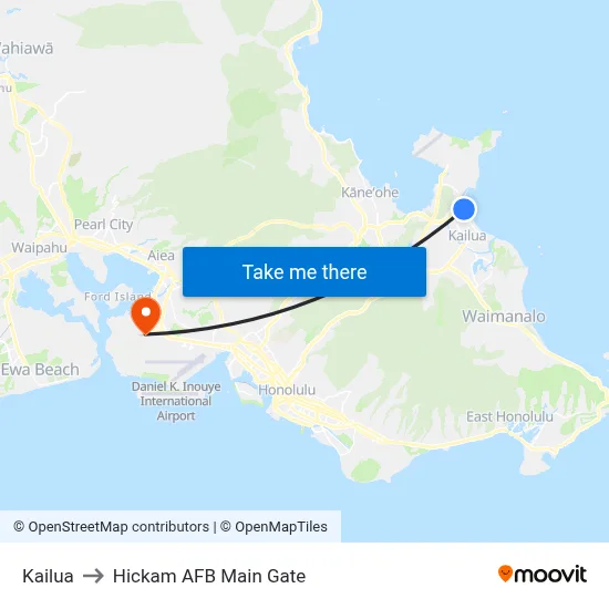 Kailua to Hickam AFB Main Gate map