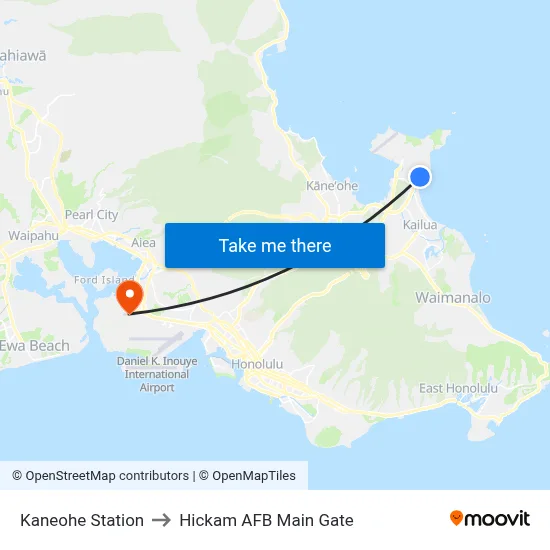 Kaneohe Station to Hickam AFB Main Gate map