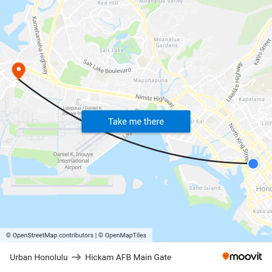 Urban Honolulu to Hickam AFB Main Gate map