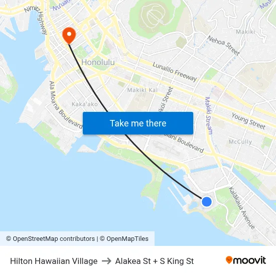 Hilton Hawaiian Village to Alakea St + S King St map