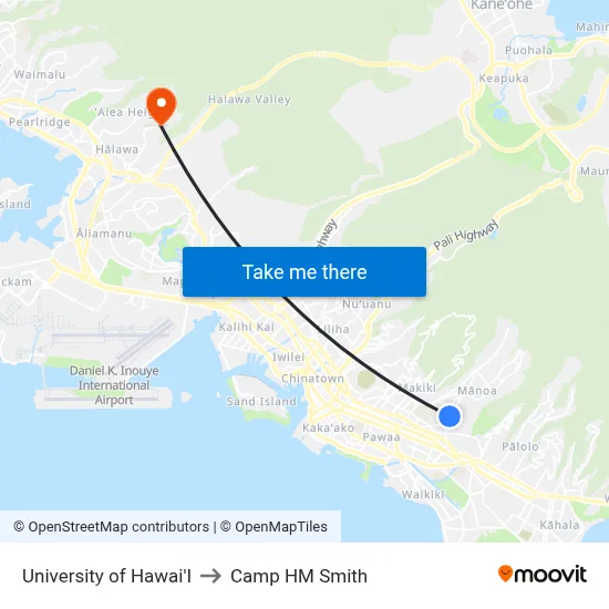 University of Hawai'I to Camp HM Smith map