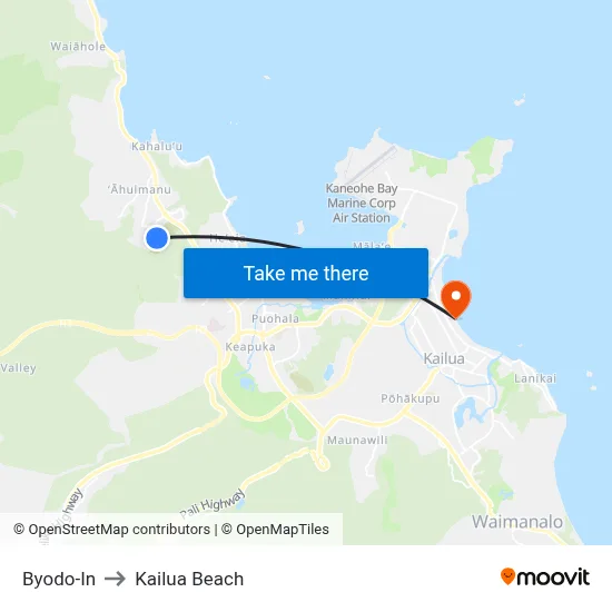 Byodo-In to Kailua Beach map