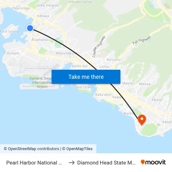 Pearl Harbor National Memorial to Diamond Head State Monument map
