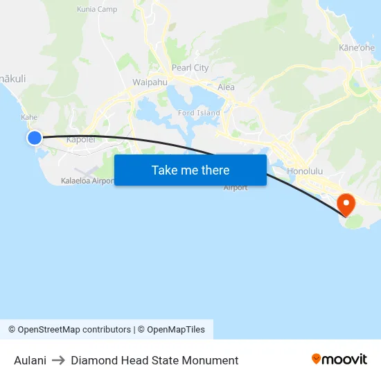Aulani to Diamond Head State Monument map