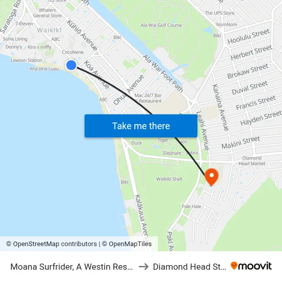 Moana Surfrider, A Westin Resort & Spa, Waikiki Beach to Diamond Head State Monument map